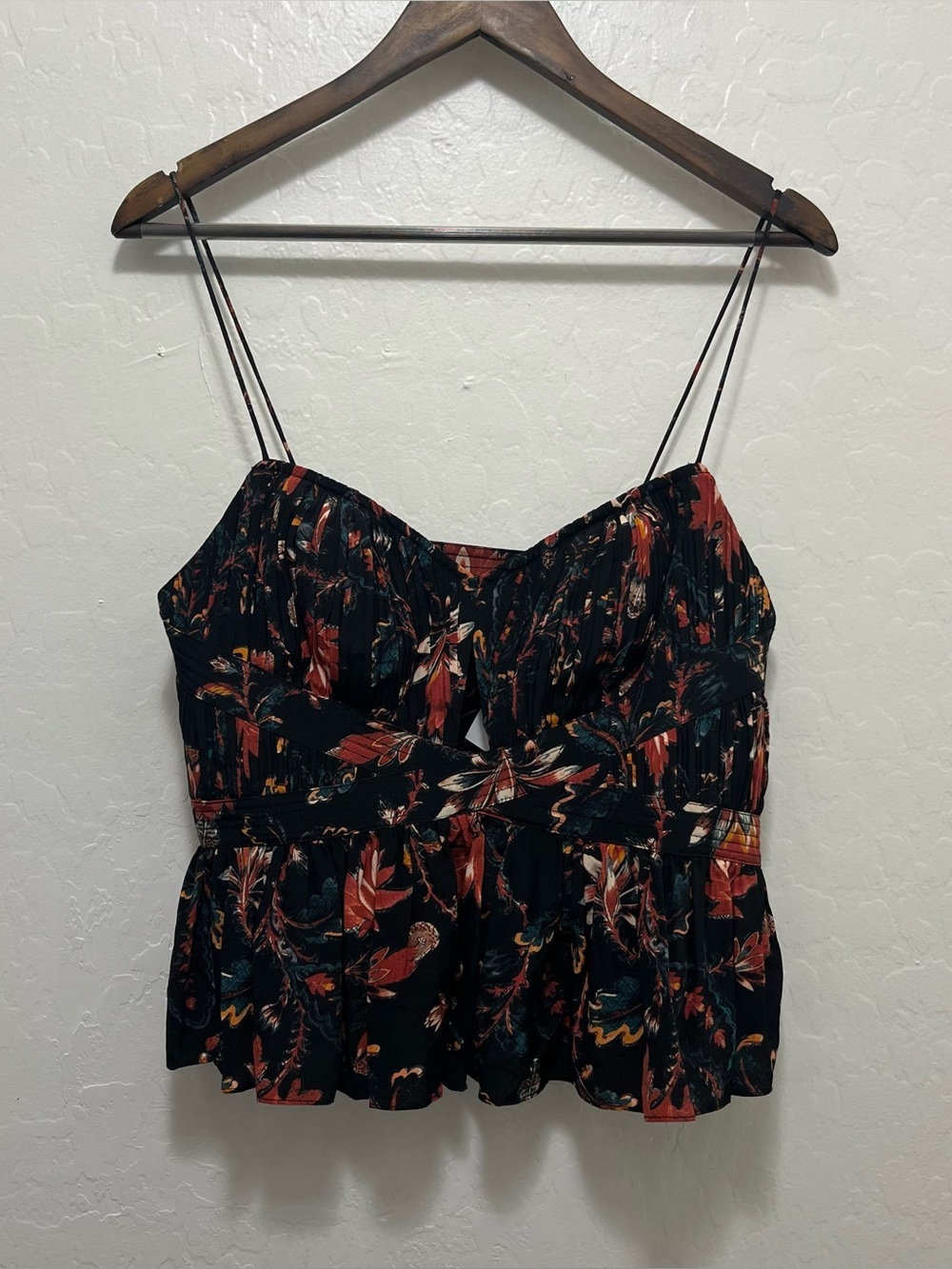 Ulla Johnson Zuma Silk Peplum Top Obsidian Black Floral Cutout Cami Blouse Sz 6